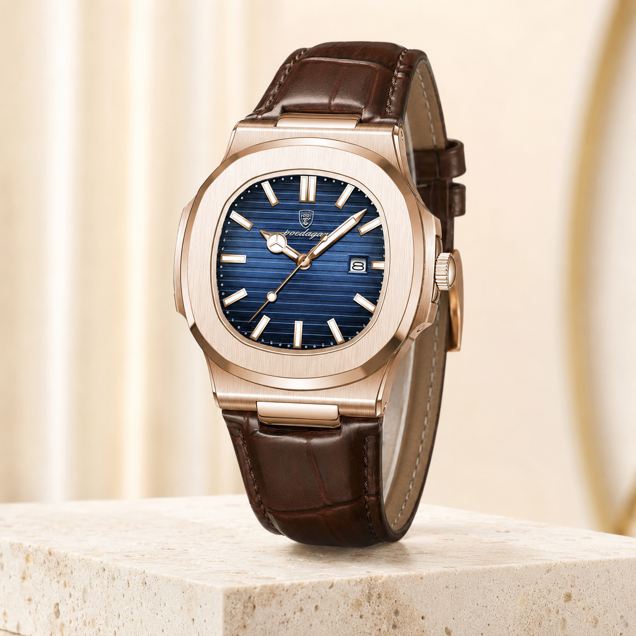 Orologio aureon 41mm rose gold uomo con cinturino marrone effetto pelle